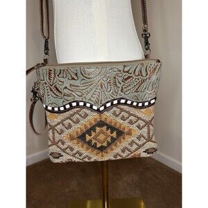 Lilies Shoulder Bag by Myra Bag -Wristlet Strap+Shoulder Strap-Leather+Rug